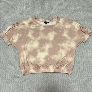 Express Pink and White Scrunch Short Sleeve Top